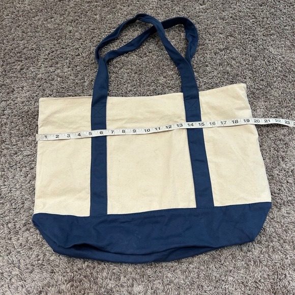 TOPDesign Large Canvas Tote Bag Navy Blue Bottom Beige Shopping Zipper Pocket - Picture 4 of 9